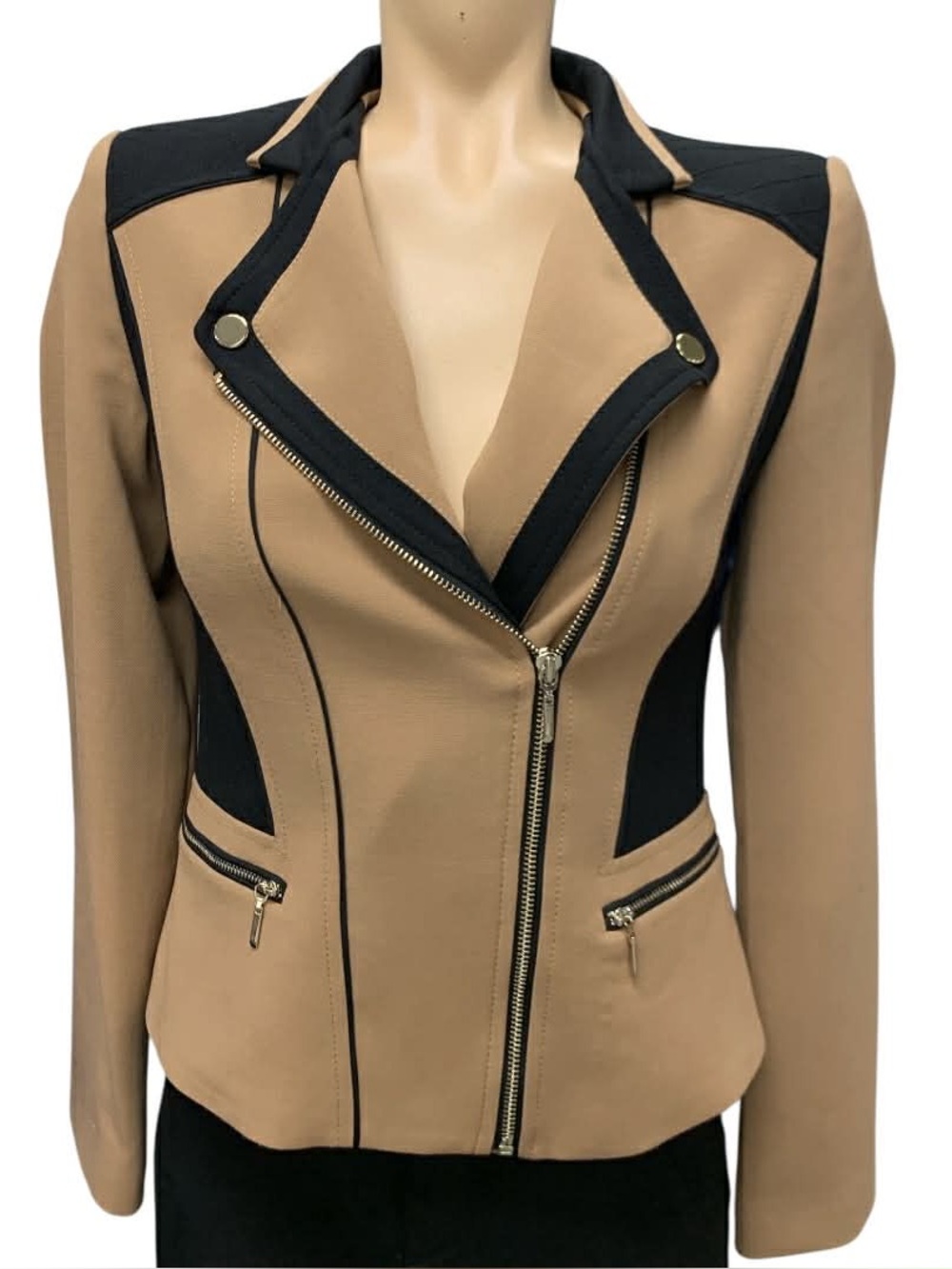 White House Black Market Camel and Black Moto Blazer Size XS